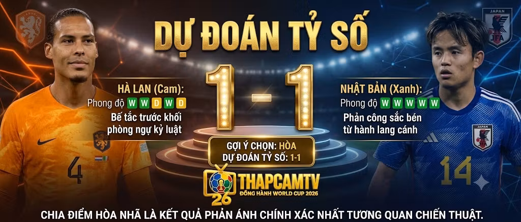 Dự đoán tỷ số hòa 1-1 trận Hà Lan đối đầu Nhật Bản, tóm tắt điểm nhấn phong độ hai đội và nhận định chia điểm từ chuyên gia.
