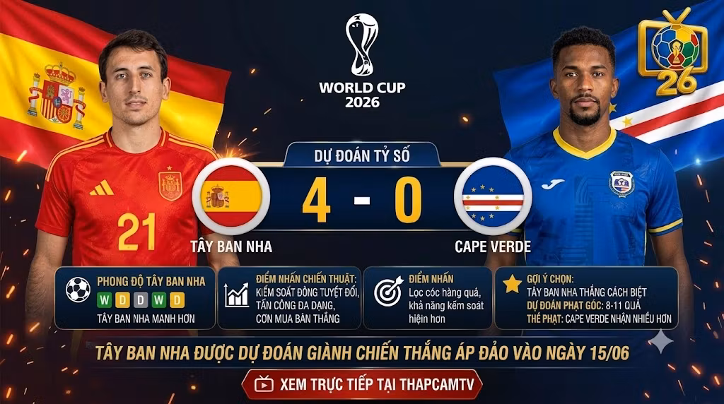 Dự đoán tỷ số 4-0 và gợi ý chọn trận Tây Ban Nha vs Cape Verde từ BLV Man Man Thập Cẩm TV